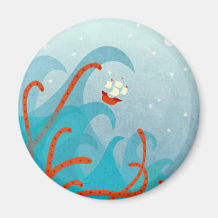 Sailing Ship Sea Monster Magnet