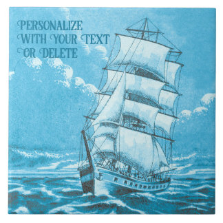  Sailing Ship Seaman Nautical Blue Vintage Custom Tile