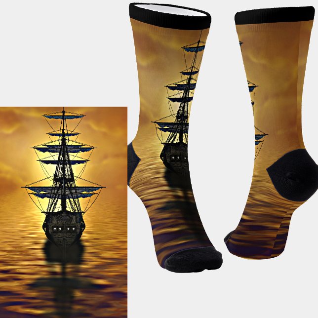 Sailing Ship Stormy Sunset Socks (Creator Uploaded)