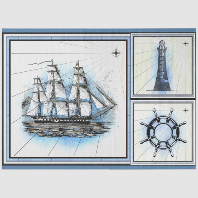 Sailing Ship Vintage Artistic Decoupage Tissue Paper (Front)