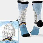 Sailing Ship Waves at Sea Illustration Light Blue Socks<br><div class="desc">Sailing Ship Illustration on Light Blue Socks - - see more great sock designs in my store.</div>