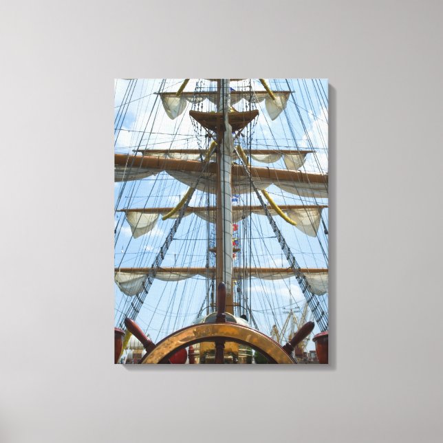 Sailing Ship Wheel and Rigging Canvas Print (Front)