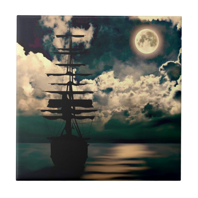 sailing ship with full moon tile (Front)
