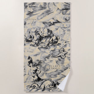 Sailing Ships and Sea Monsters Australia World Map Beach Towel