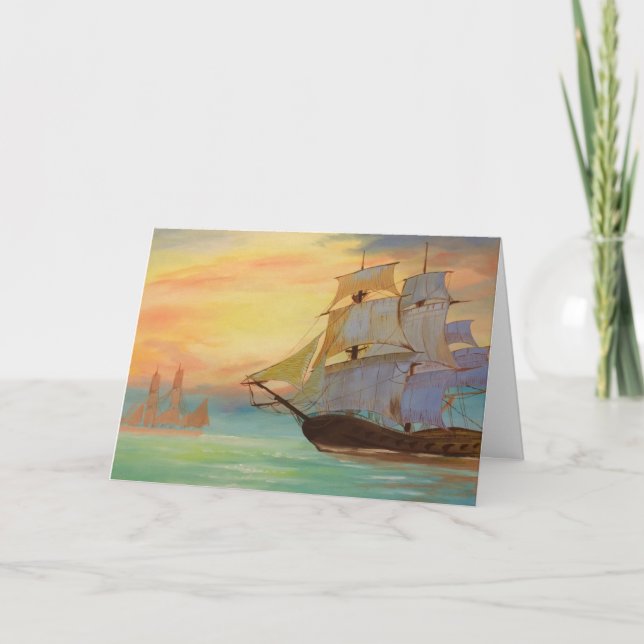 Sailing Ships Colourful Seascape Greeting Card (Front)