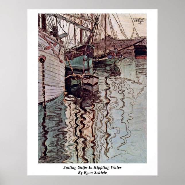 Sailing Ships In Rippling Water By Egon Schiele Poster (Front)