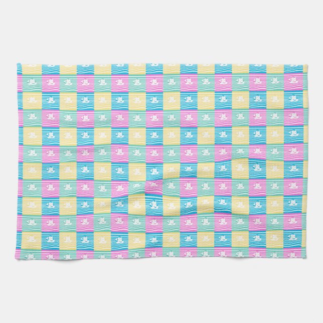 Sailing ships pattern tea towel (Horizontal)