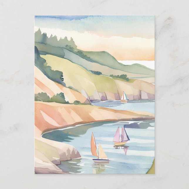 Sailing Shore | Rhode Island Ocean Watercolor Postcard (Front)