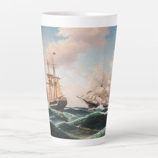 Sailing Tall Clipper Ships Ocean Waves Latte Mug (Front)