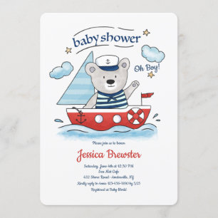Sailing Teddy Bear Baby Shower Invitation