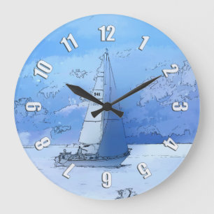 Sailing the Calm Blue Waters - Sailboating Large Clock