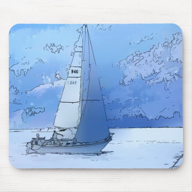 Sailing the Calm Blue Waters - Sailboating Mouse Mat (Front)