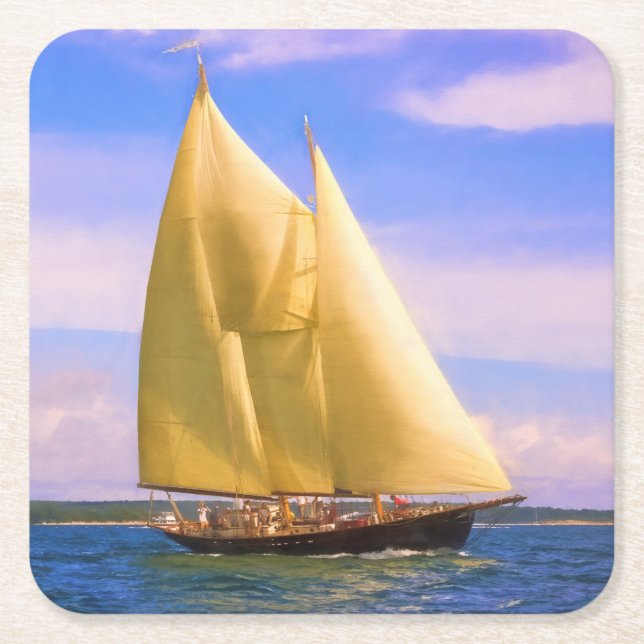 Sailing The Sound Square Paper Coaster (Front)