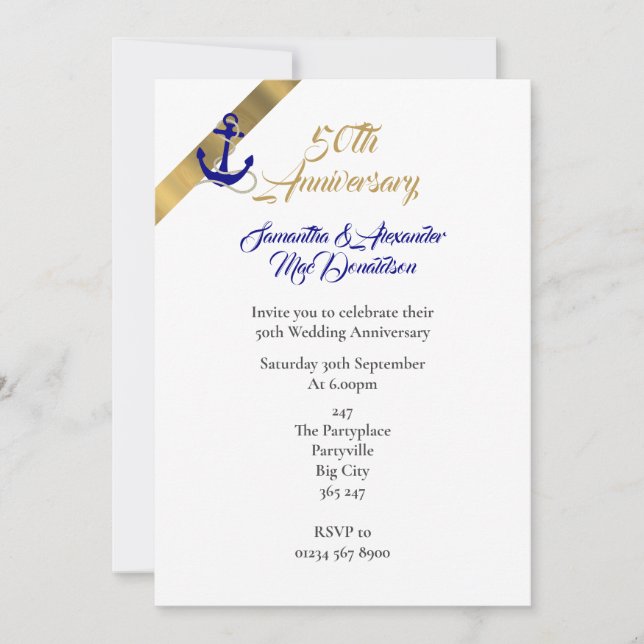 Sailing themed 50th wedding anniversary invitation (Front)