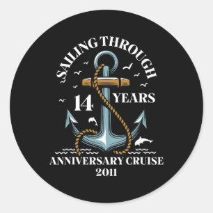 Sailing Through 14 Years Wedding Anniversary Cruis Classic Round Sticker