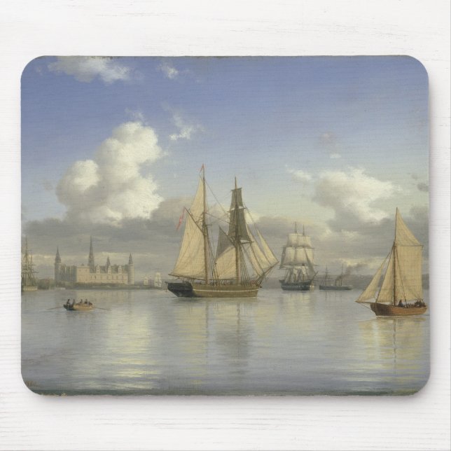 Sailing Vessels off Kronborg Castle, Sweden, 1880 Mouse Mat (Front)