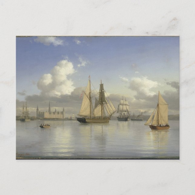 Sailing Vessels off Kronborg Castle, Sweden, 1880 Postcard (Front)