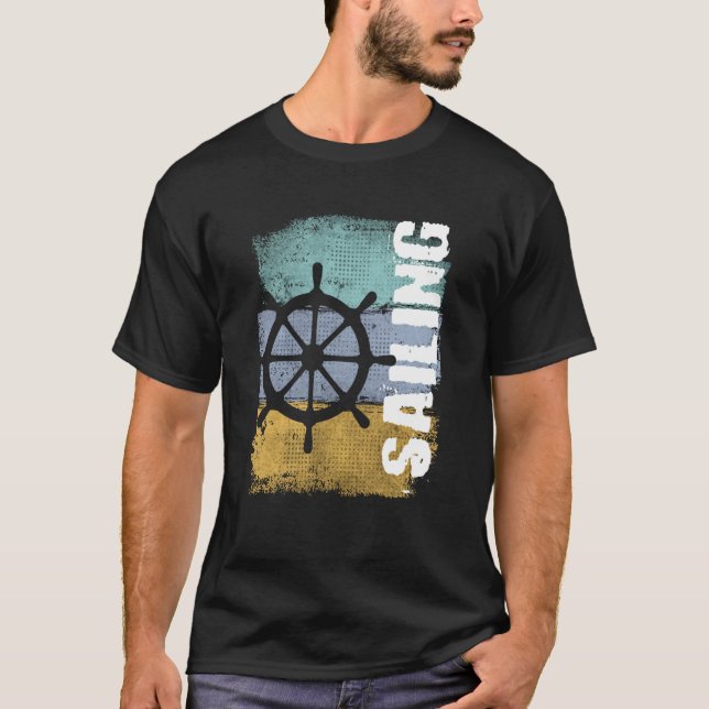 Sailing Vintage Retro Sailboat Helm T-Shirt (Front)