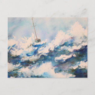 Sailing Watercolor Stormy Seas Postcard