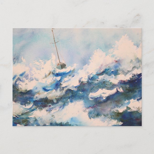 Sailing Watercolor Stormy Seas Postcard (Front)