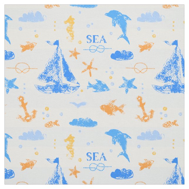 Sailing with Dolphins Nautical Fabric (Swatch)