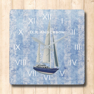 Sailing Yacht Clock Blue and White