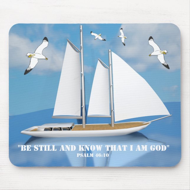 Sailing Yacht on Calm Water with Soaring Seagulls Mouse Mat (Front)