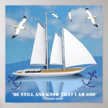 Sailing Yacht on Calm Water with Soaring Seagulls