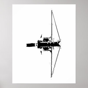 Sailing Yacht with its Reflection on a Calm Sea Poster