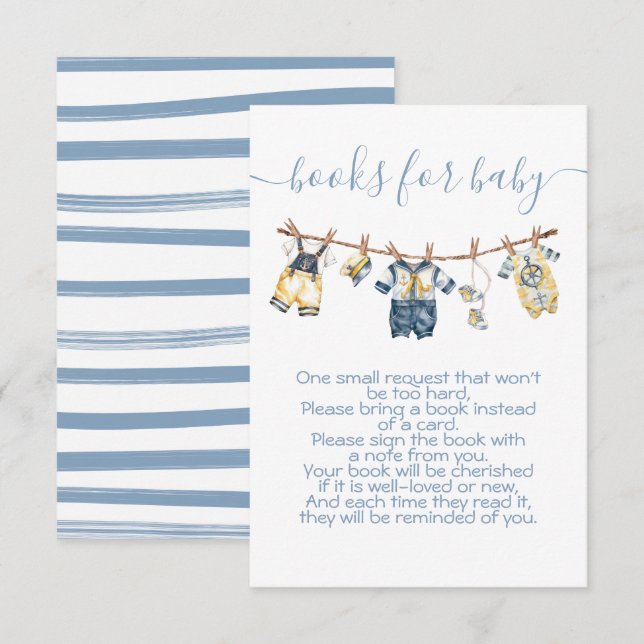 Sailor Baby Shower Clothesline Bring a book Invitation (Front/Back)