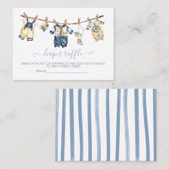 Sailor Baby Shower Clothesline Diaper Raffle Enclosure Card (Front/Back)