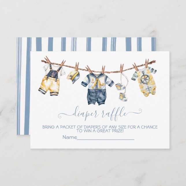 Sailor Baby Shower Clothesline Diaper Raffle Invitation (Front/Back)