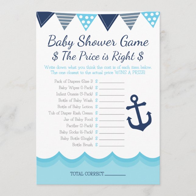 Sailor Baby Shower – The Price is Right Game Programme (Front)