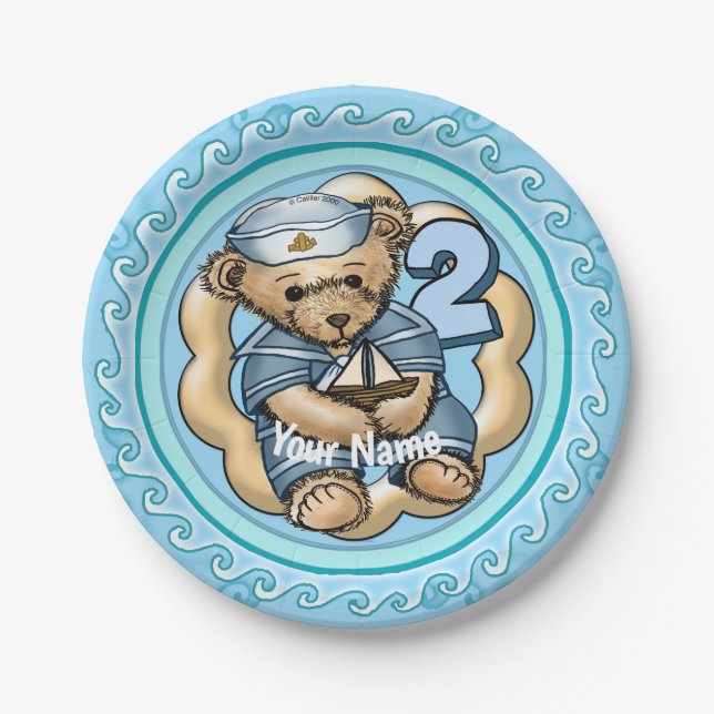 Sailor Bear 2 Year old Birthday paper plates (Front)