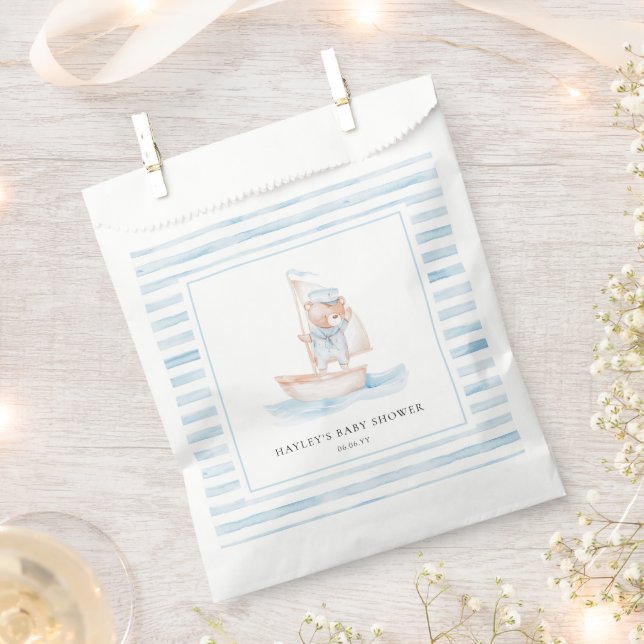 Sailor Bear Blue Stripe Baby Shower Favour Bags (Clipped)