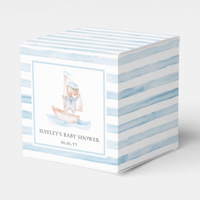 Sailor Bear Blue Stripe Baby Shower Favour Box (Front Side)