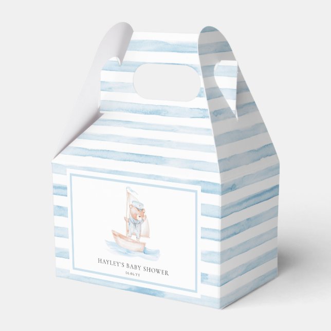 Sailor Bear Blue Stripe Baby Shower Favour Box (Front Side)
