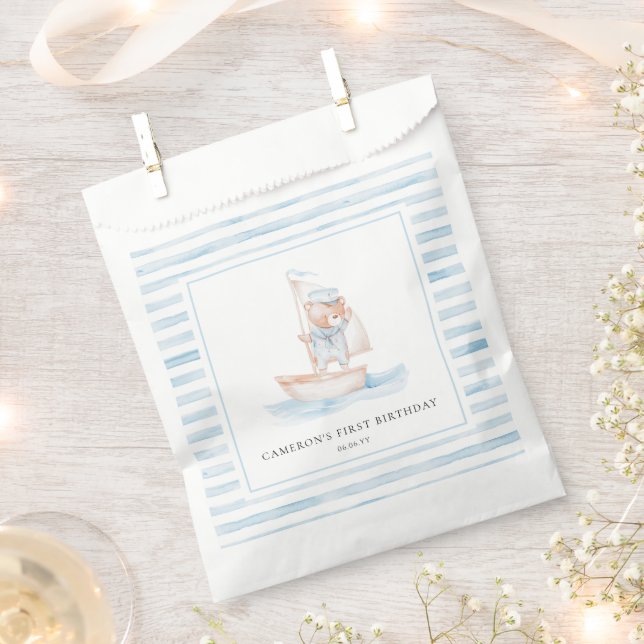 Sailor Bear Blue Stripe Birthday Favour Bags (Clipped)