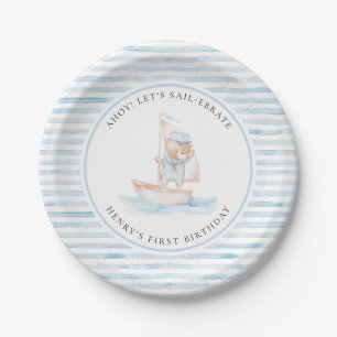 Sailor Bear Blue Stripe Birthday Paper Plate