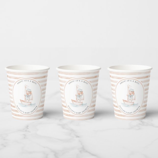 Sailor Bear Tan Stripe Baby Shower Paper Cups (Multi)