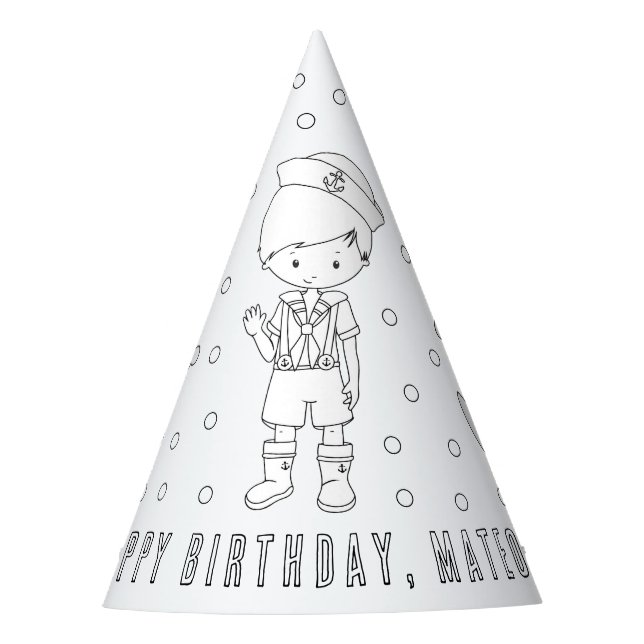 Sailor Birthday Party - Colour Your Own Party Hat (Front)