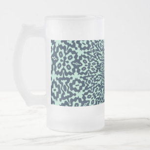 Sailor Blue and Mint Bold Kaleidoscope Pattern Frosted Glass Beer Mug