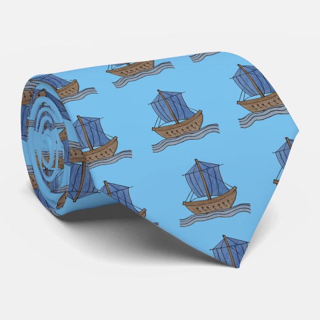 Sailor! Blue Sailing Ship Necktie (Rolled)