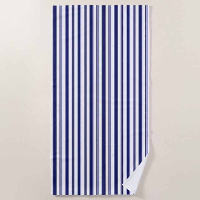 Sailor Blue & White Vertical Stripes Beach Towel (Front)
