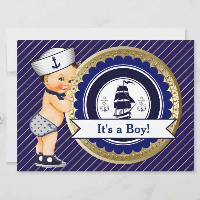 Sailor Boy Navy Nautical Baby Shower Invitation (Front)