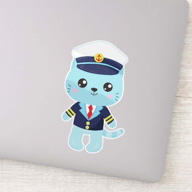 Sailor Cat, Sailor Hat, Boat Captain, Blue Cat (Detail)