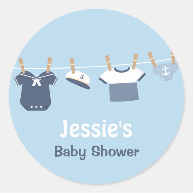 Sailor Clothes Nautical Baby Shower Classic Round Sticker (Front)