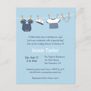 Sailor Clothes Nautical Baby Shower Invitations