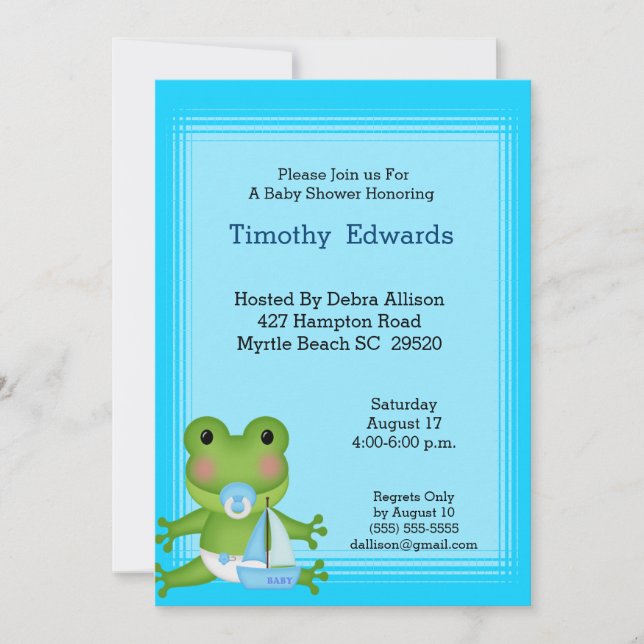 Sailor Frog Baby Shower Invitation (Front)