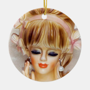 Sailor Girl Head Vase Pink Bows Long Blonde Hair Ceramic Tree Decoration